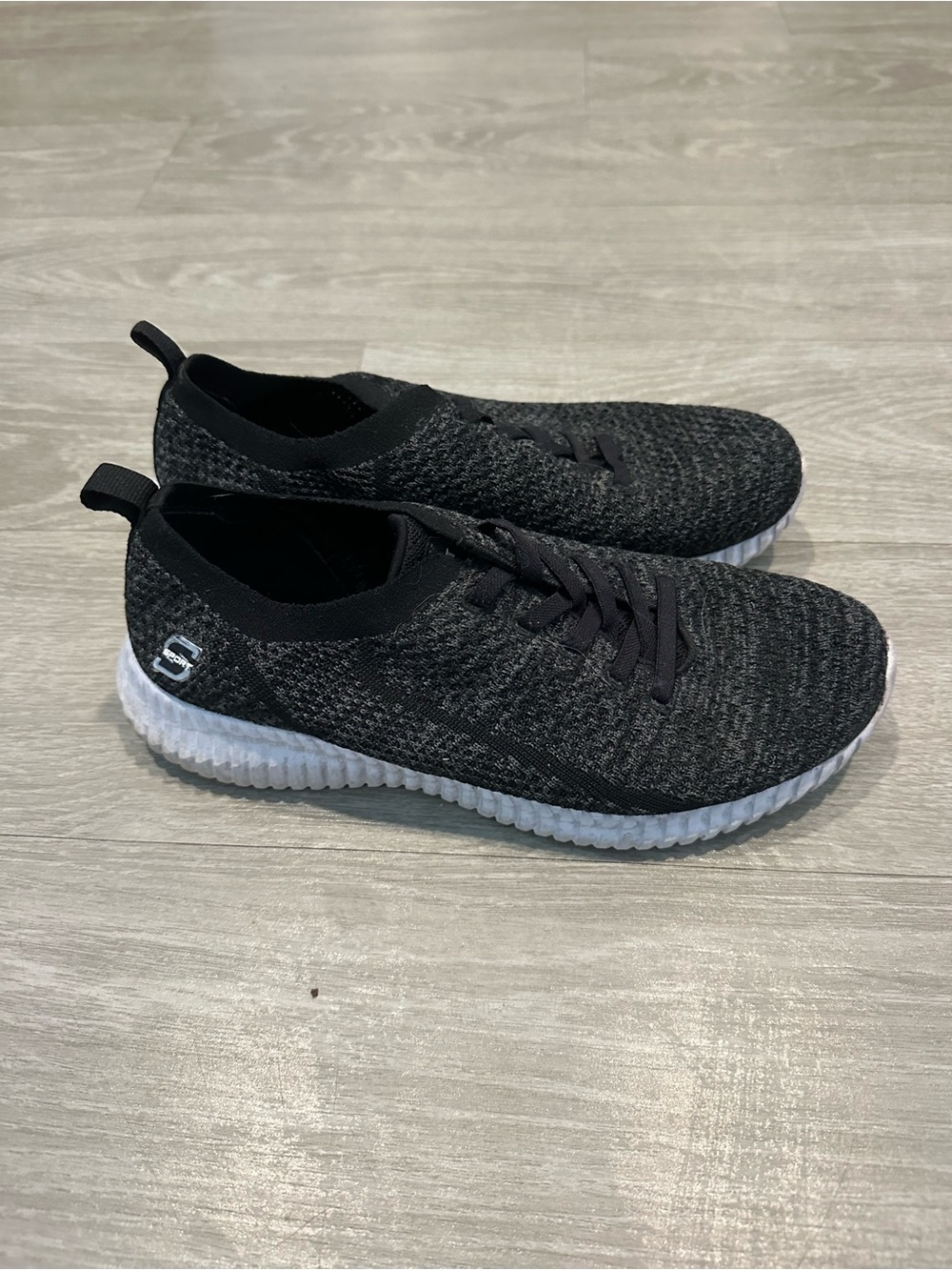 Skechers Women’s Black Knit Lace-Up Athletic Sneakers with White Sole